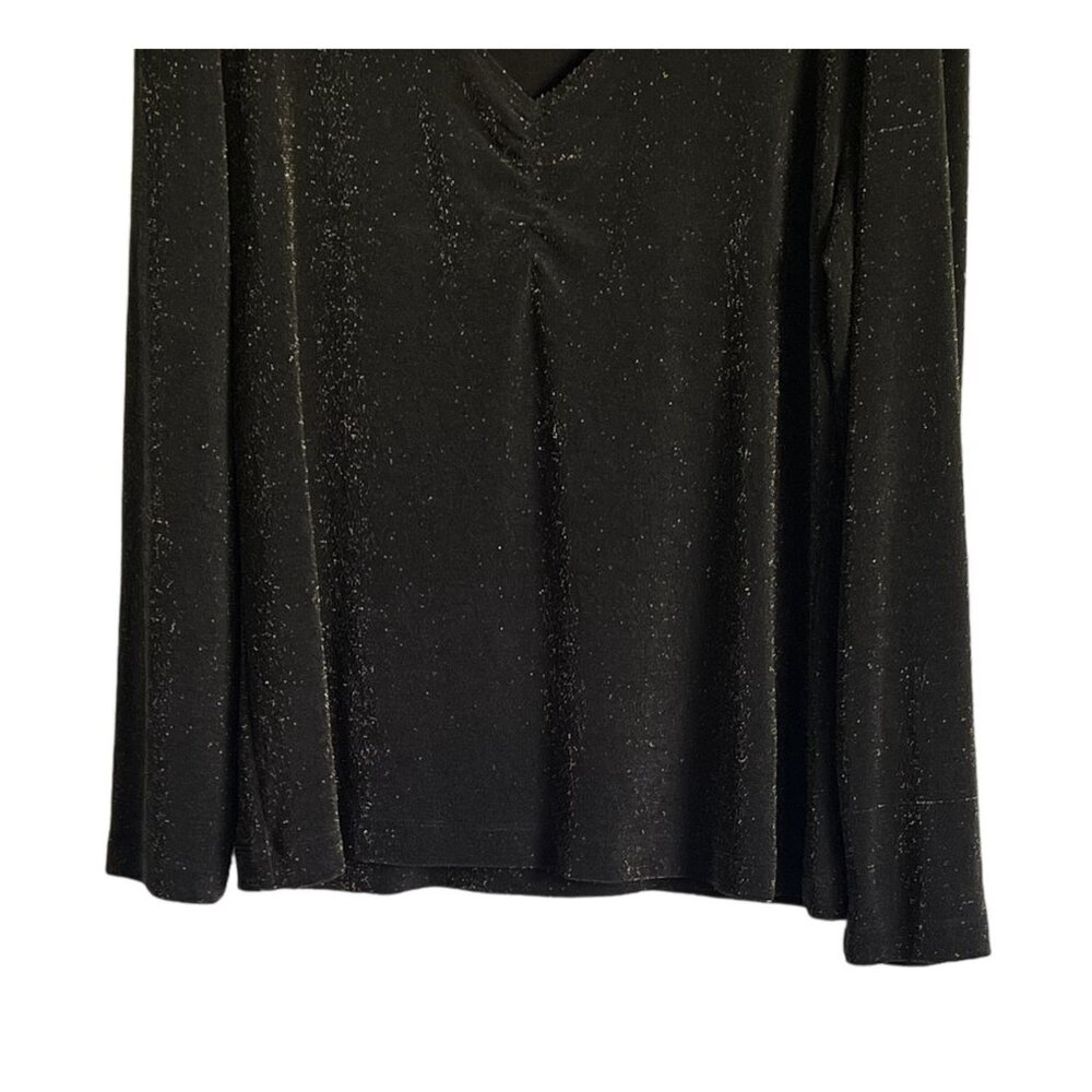 Chicos Travelers Womens Brown Sparkly Gold V-Neck Top Size 2 Holiday Large - Picture 3 of 6